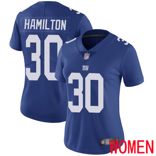 Women New York Giants 30 Antonio Hamilton Royal Blue Team Color Vapor Untouchable Limited Player Football NFL Jersey